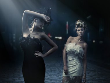 Fine art photo of a two fashion ladies clipart
