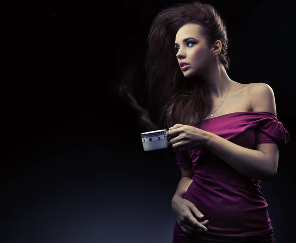 Krásná Žena Pije Kávu — Stock fotografie