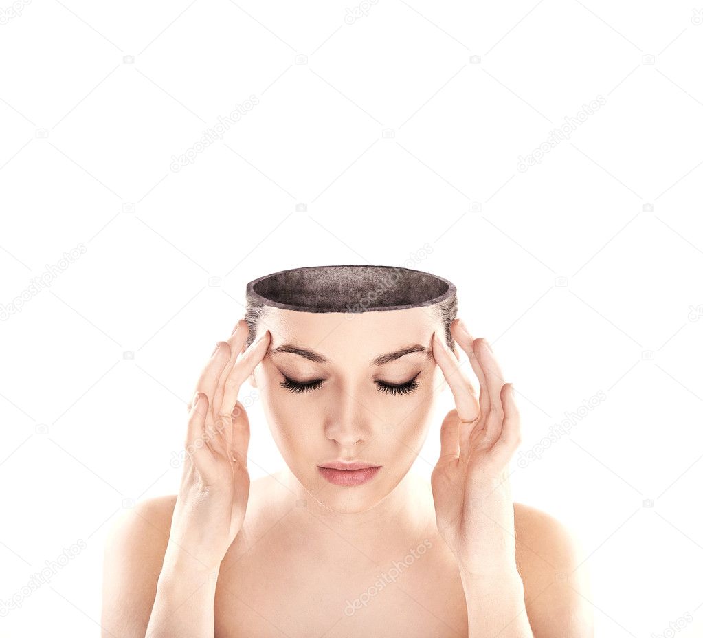 Conceptual image of a open minded woman , lots of copy space