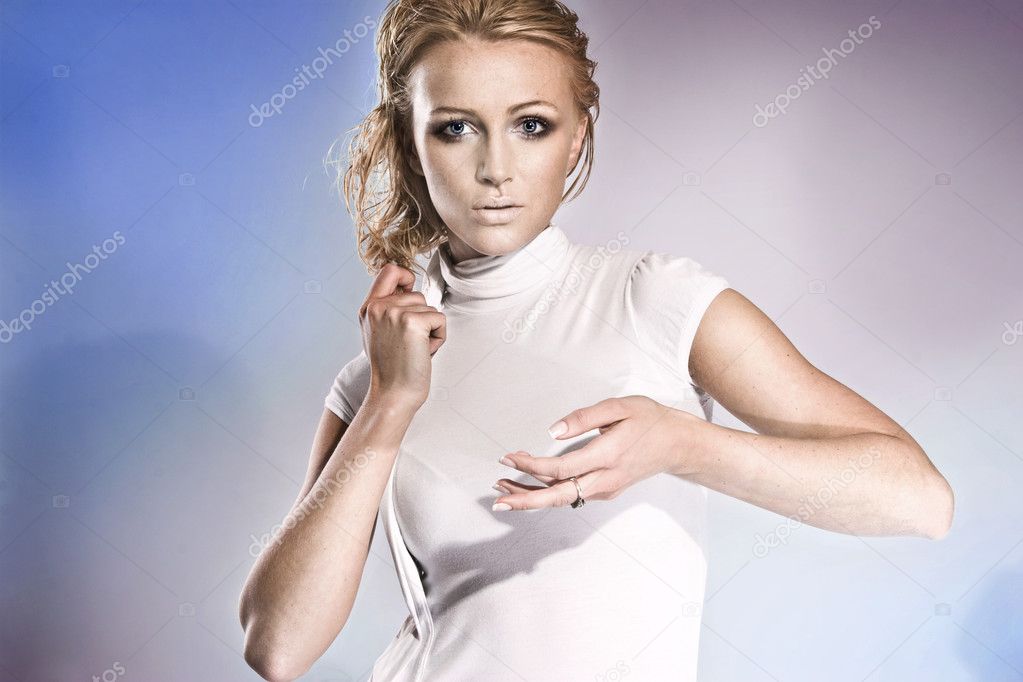 Photo of futuristic woman with blond hair