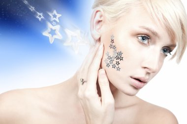 Beauty portrait of a young woman with stars clipart