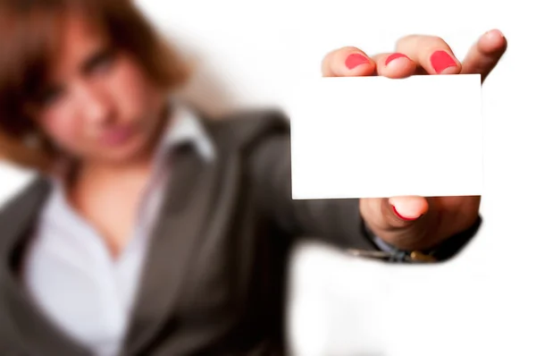stock image Woman holding business card
