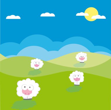 Sheep on the field vector illustration cartoon clipart