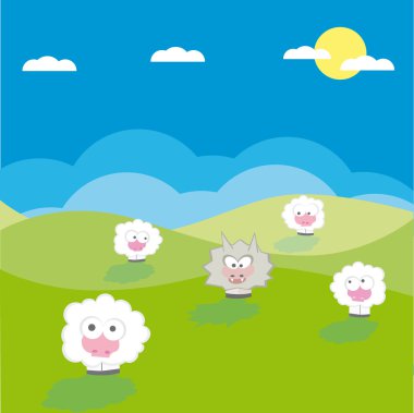 Vector sheep with wolf vector illustration cartoon clipart