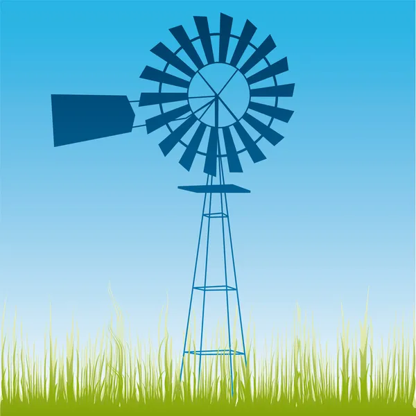 Molino de viento en el campo vector ilustración de dibujos animados — Vector de stock