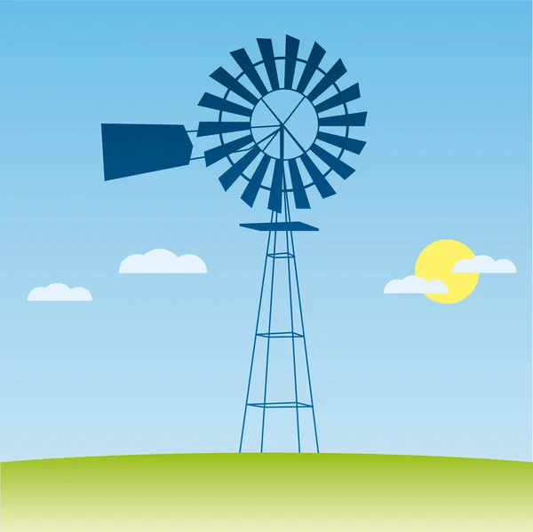 Molino de viento en el campo vector ilustración de dibujos animados — Vector de stock