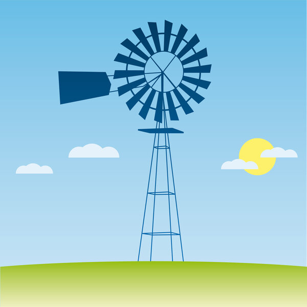 Windmill on the field vector illustration cartoon