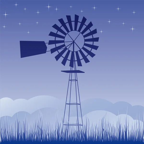 Windmolen op het veld vector illustratie beeldverhaal — Stockvector