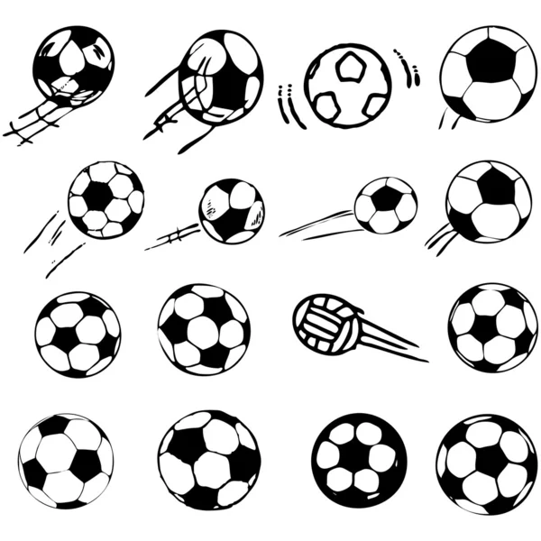 Vector soccer ball set comic cartoon illustration — Stock Vector