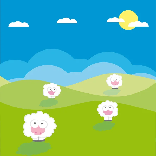 Πρόβατα για το καρτούν εικονογράφηση φορέα πεδίο — Διανυσματικό Αρχείο
