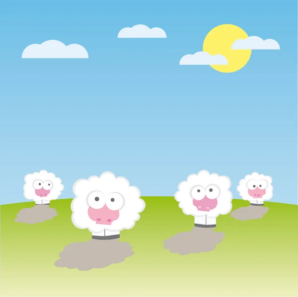 Moutons sur le terrain illustration vectorielle dessin animé — Image vectorielle