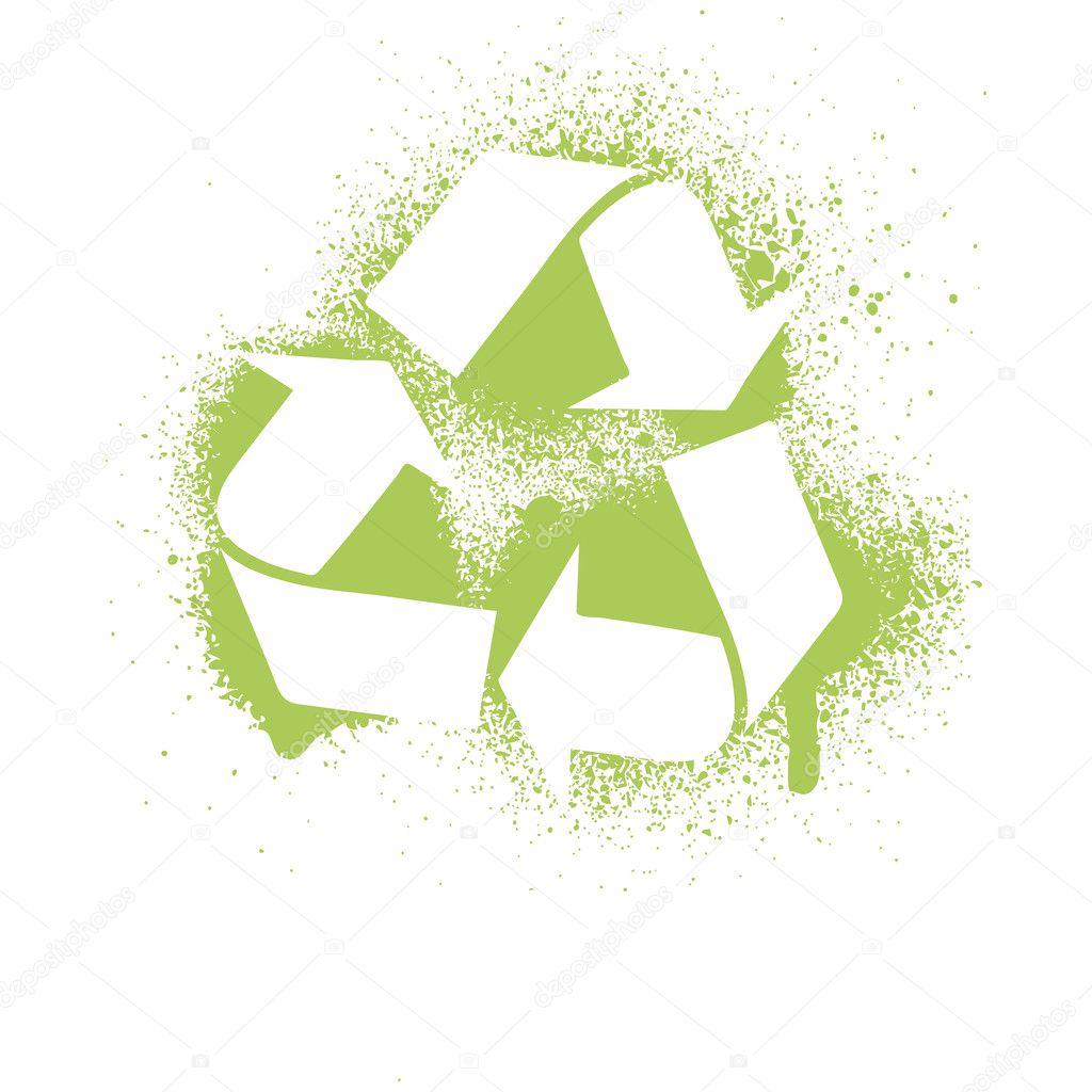 Vector illustration of an ink splatter recycle symbol design element.