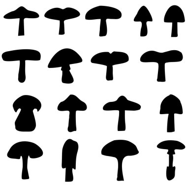 Collection of vector mushroom and toadstool outlines clipart