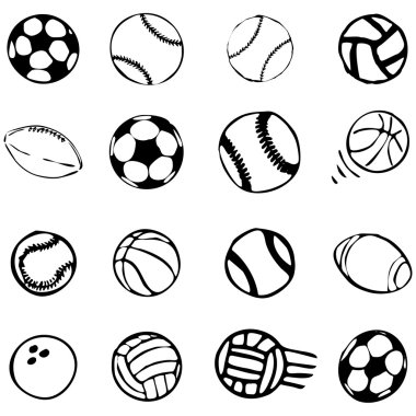 Vector sport ball set comic cartoon illustration clipart