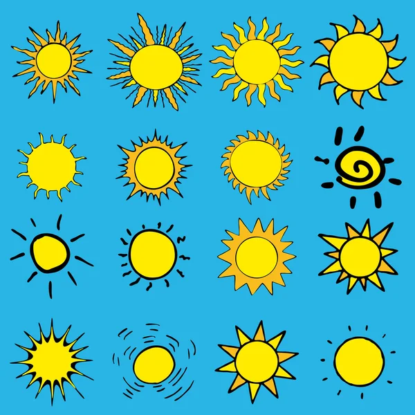 Set abstrakte Sonne Symbole Symbole Comic Vektor Illustration — Stockvektor