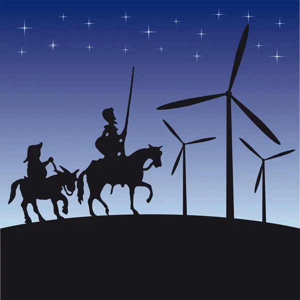 Don Quijote vector ilustración silueta de dibujos animados — Vector de stock