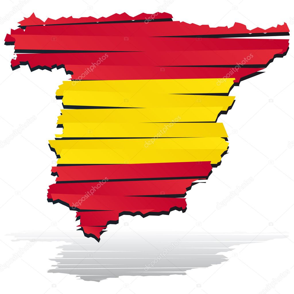 Abstract vector color map of Spain country coloured by national flag