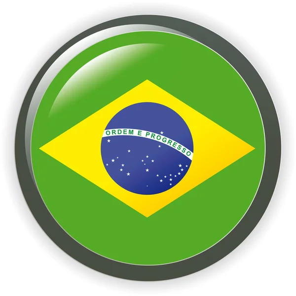 Brazilië, glanzende knop vlag vector illustratie — Stockvector