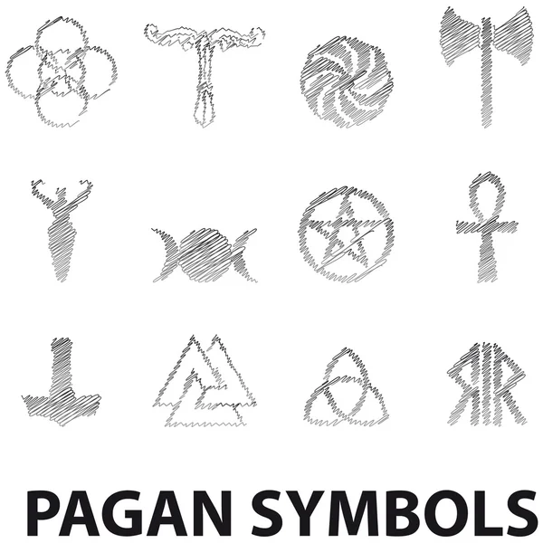 Set de símbolos paganos garabato lápiz — Vector de stock