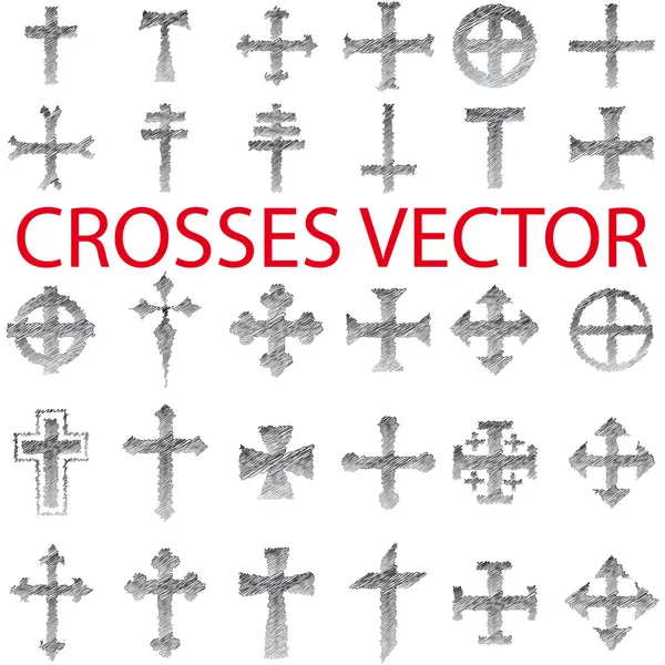 十字架鉛筆 (フリーハンド) のセット — ストックベクタ