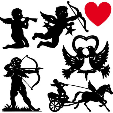 Set of silhouette Cupid vector illustration valentines day clipart