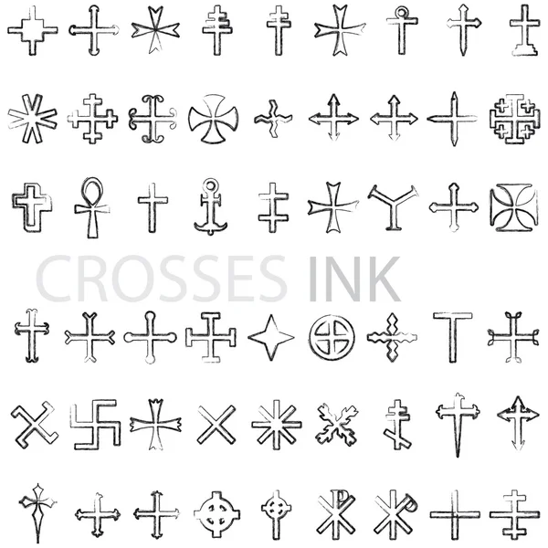 Conjunto de cruzes Vector lápis rabiscar — Vetor de Stock