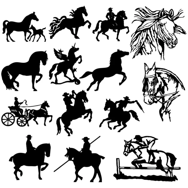 Horse Silhouettes - Vector. Easy Change Colors — Stock Vector