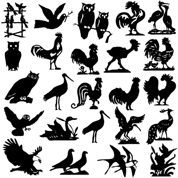 Шматочки деталізованих векторних силуетів птахів . — стоковий вектор