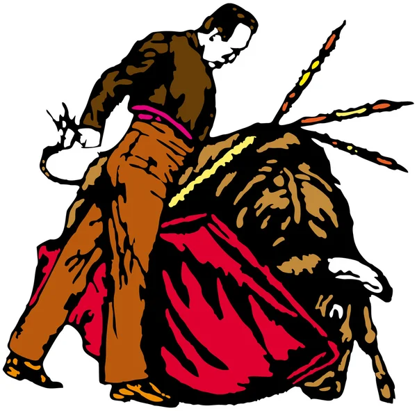 Bullfighter, touro, ilustração típica do vetor espanhol —  Vetores de Stock