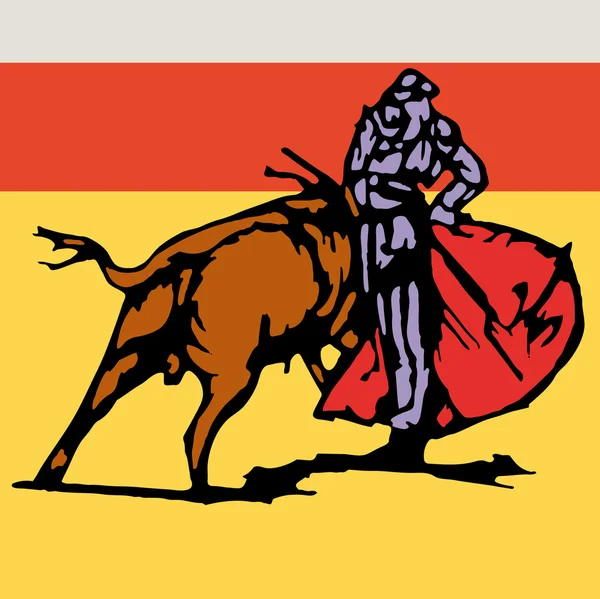 Torero, toro, ilustración típica del vector español — Vector de stock