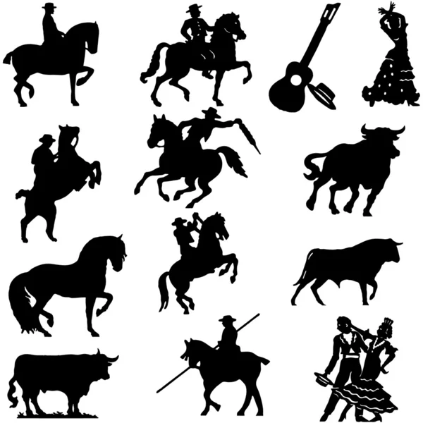 Set van silhouet typisch Spaanse flamenco vectorillustratie — Stockvector