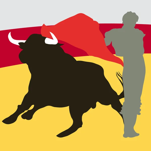 Bullfighter, bull, tipikal gambar vektor Spanyol - Stok Vektor