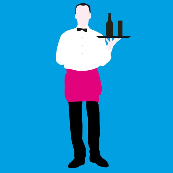 Hombre camarero con ilustración de vector de botella — Vector de stock