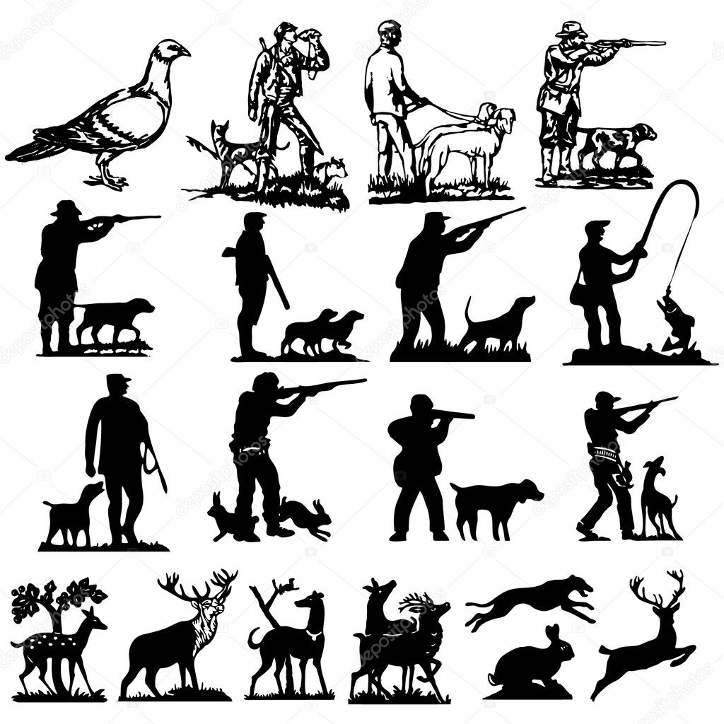 Hunting collection silhouettes - vector