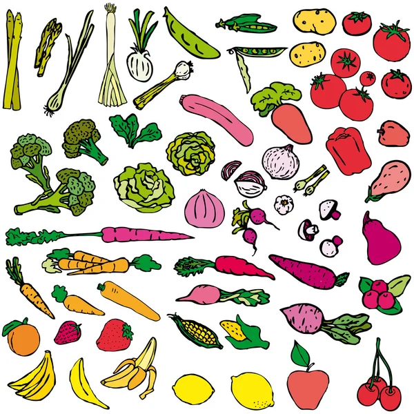 Ilustración de verduras y vectores de frutas — Archivo Imágenes Vectoriales