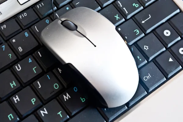 Die Maus auf dem Tastatur-Laptop. — Stockfoto