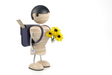 Boy and yellow flowers clipart