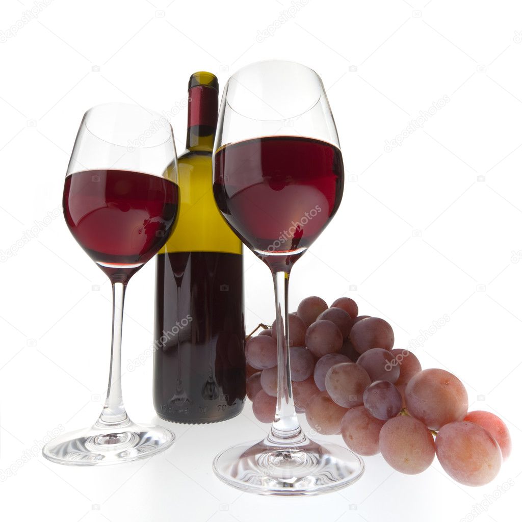 Two glasses with dark red wine