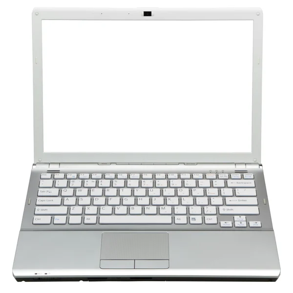 ノート パソコンの前で白い背景上クリッピング パスと分離 — ストック写真