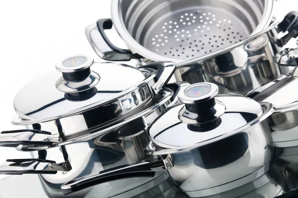 A set of saucepans, stainless steel — Stock Photo, Image
