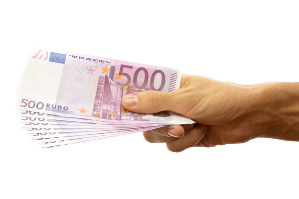 Billets en euros dans la main des hommes — Photo