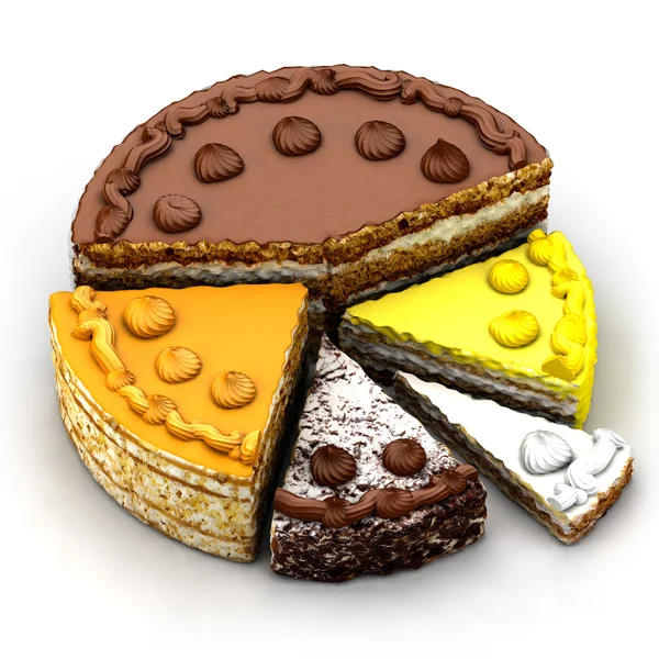 Diagrama del pastel de los diferentes trozos de pastel — Foto de Stock