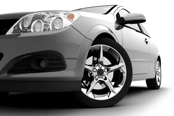 Silbernes Auto auf weißem Hintergrund — Stockfoto