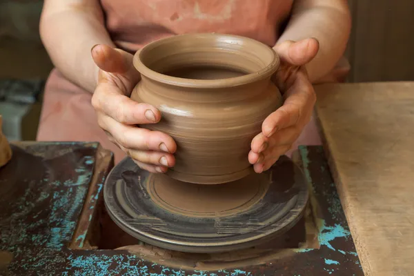 stock image Potter creates a pitcher on a pottery wheel