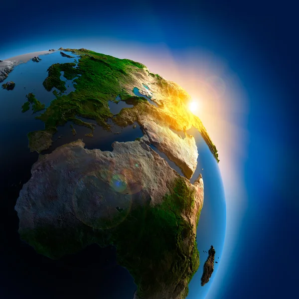 Soluppgång över jorden i rymden — Stockfoto