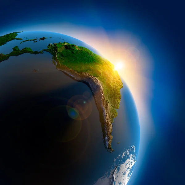 Nascer do sol sobre a terra no espaço exterior — Fotografia de Stock