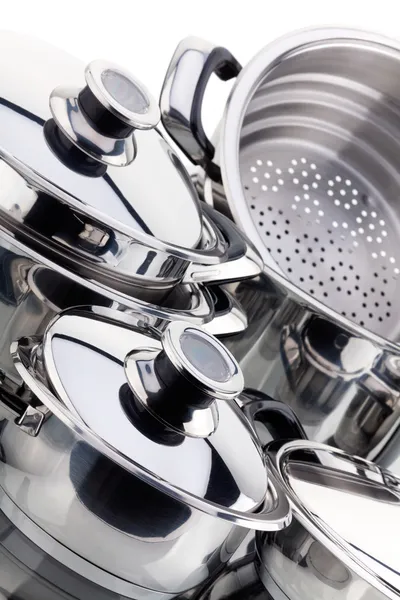 A set of saucepans, stainless steel — Stock Photo, Image