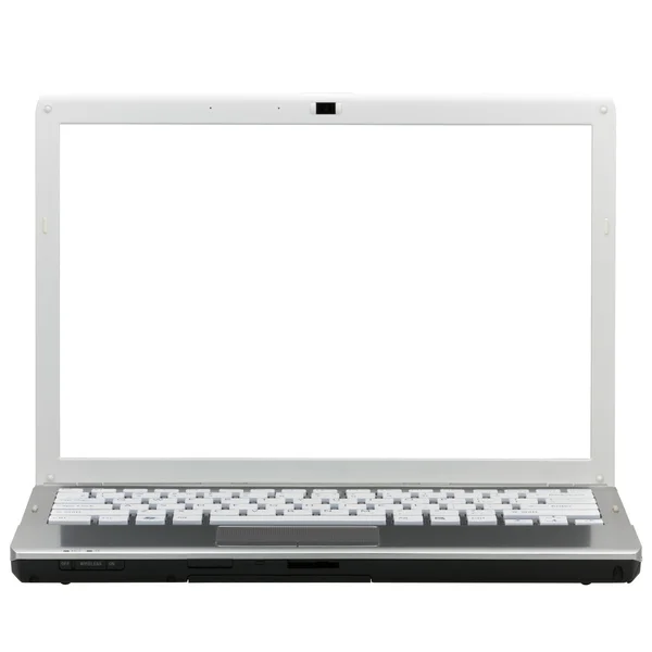 Laptop in front geïsoleerd met uitknippad over witte pagina — Stockfoto