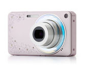 růžový digitální kompaktní fotoaparát