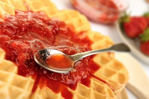 stock image Pancakes with strawberries jam